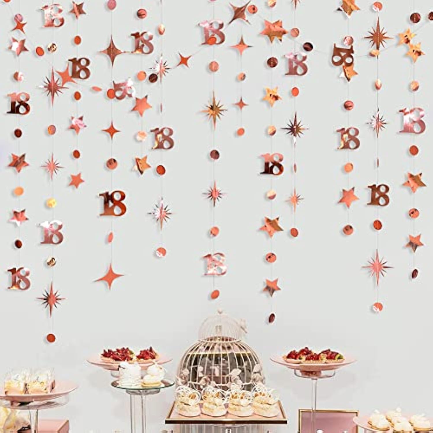 Rose Gold 18th Birthday Garland: Star & Dot Banner, 46 ft