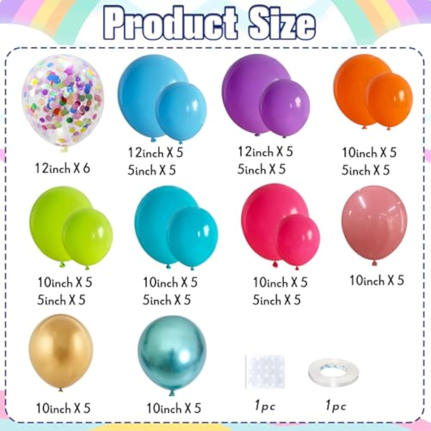 Multicolor Neon Balloon Arch Kit, Rainbow Balloons for Carnival & Birthday Party