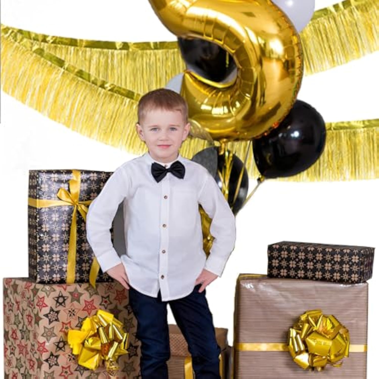 Gold Foil Fringe Garland 10Ft 2Packs, Metallic Foil Tinsel Fringe Banners For Parade Float Decorations Wedding, Birthday Party Graduation (Two Gold)