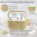 Cute Glitter AirPods 4 Case for Women with Keychain, Bling Hard Airpod iPods 4 Cases, Sparkly Rhinestone Air Pods 4 Generation Case for Women Girl, Model A3058/A3059 (Gold)