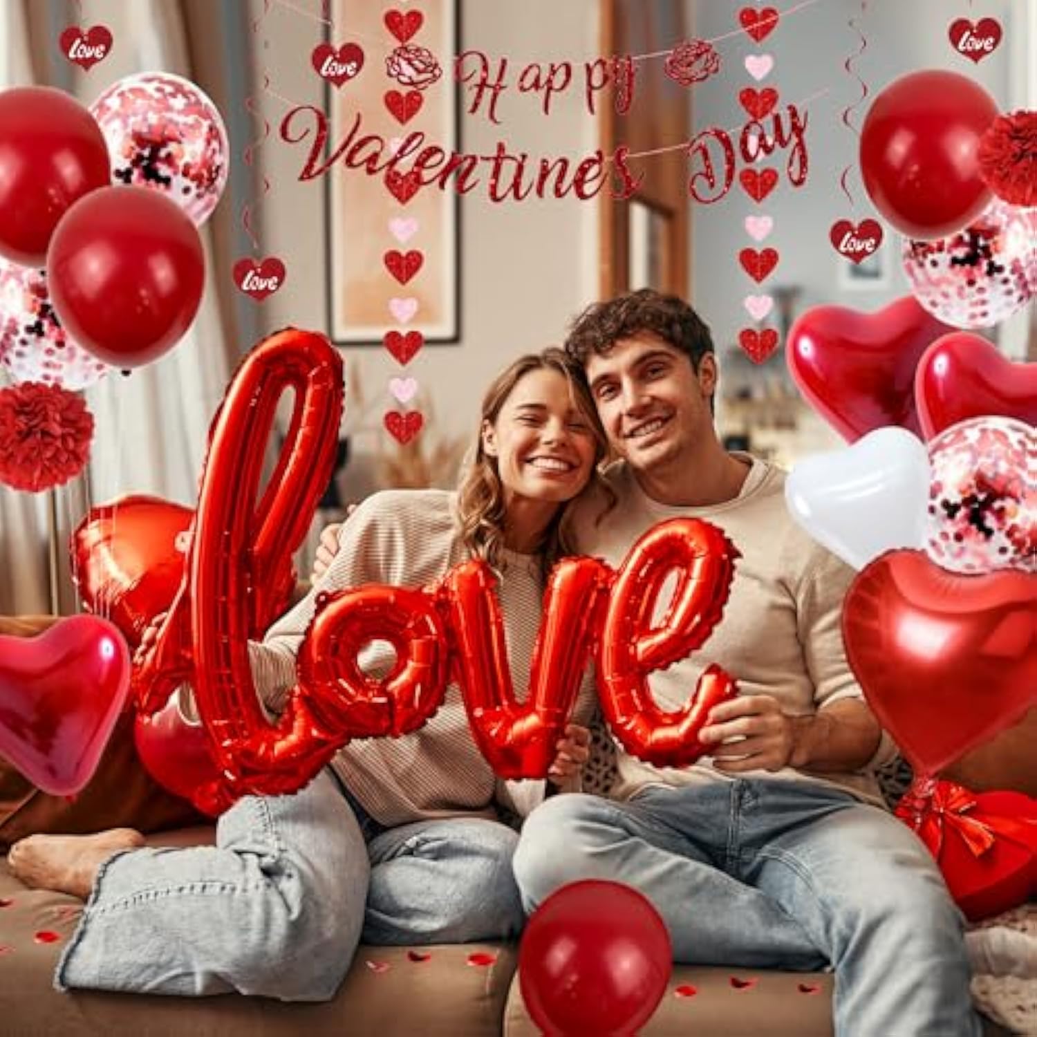 Valentine'S Day Decoration Kit,Valentine'S Day Decorations,Surprise Proposal Decorations, "Happy Valentine'S Day" Banner,Surprise For Girlfriend,Anniversary Party Decorations