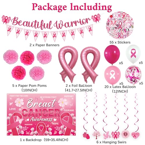 Pink Breast Cancer Awareness Decorations with Backdrop, Banner