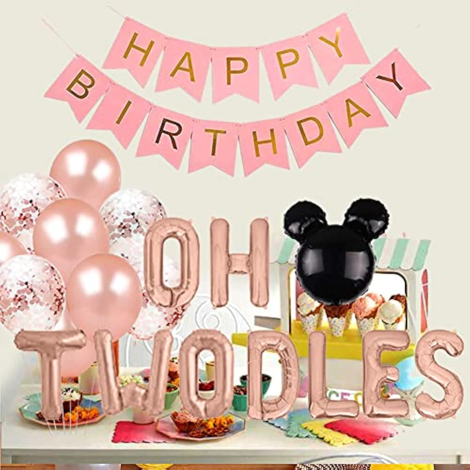 Oh Twodles Birthday Balloons, Oh Twodles Balloon Banner Party Supplies Number 2 Balloon For 2Nd Second Boy Birthday Party Decoration 12Pcs Kit Of (Rose Gold)