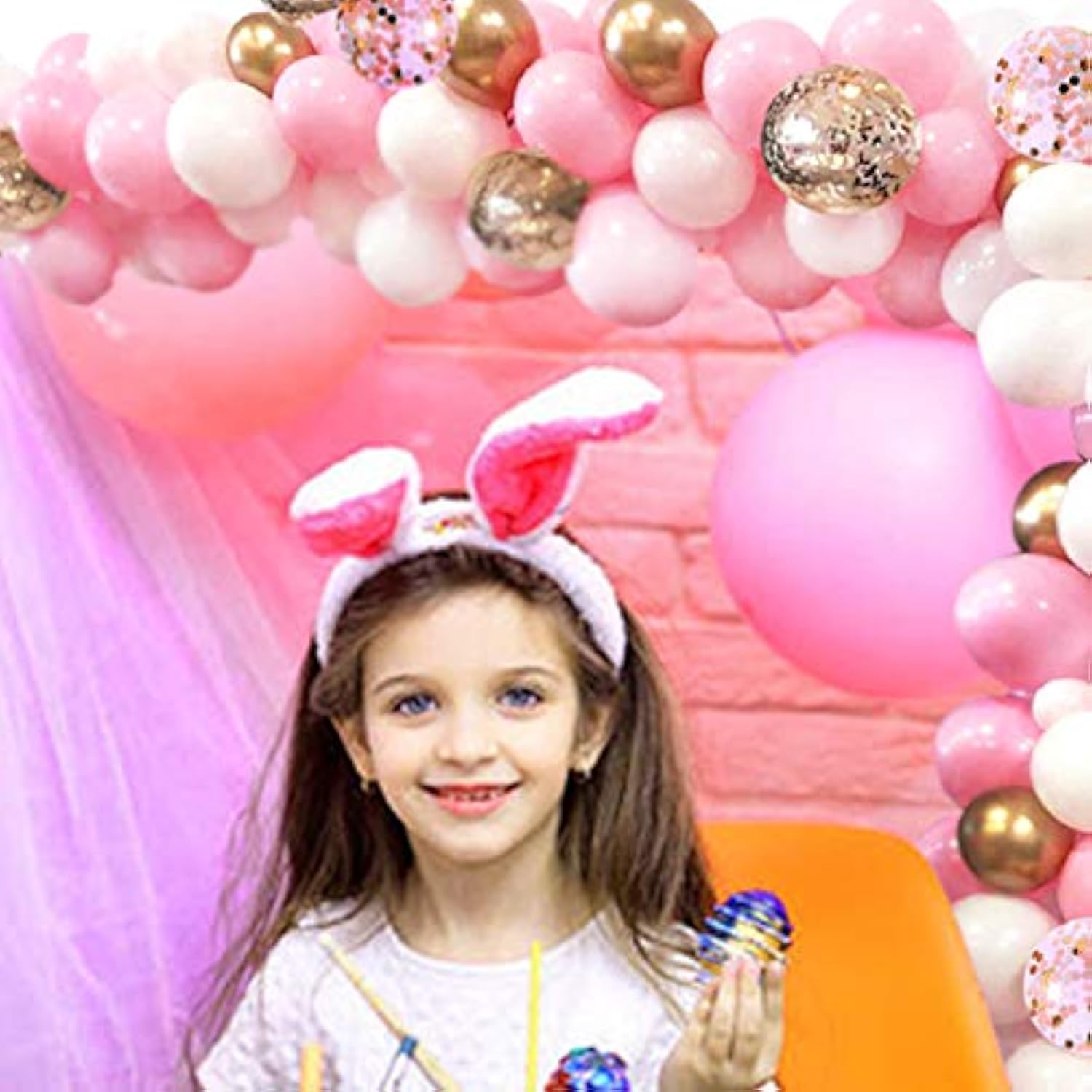 62Pcs Pink Gold Confetti Latex Balloons Kit, 12 Inch Pink White Gold H