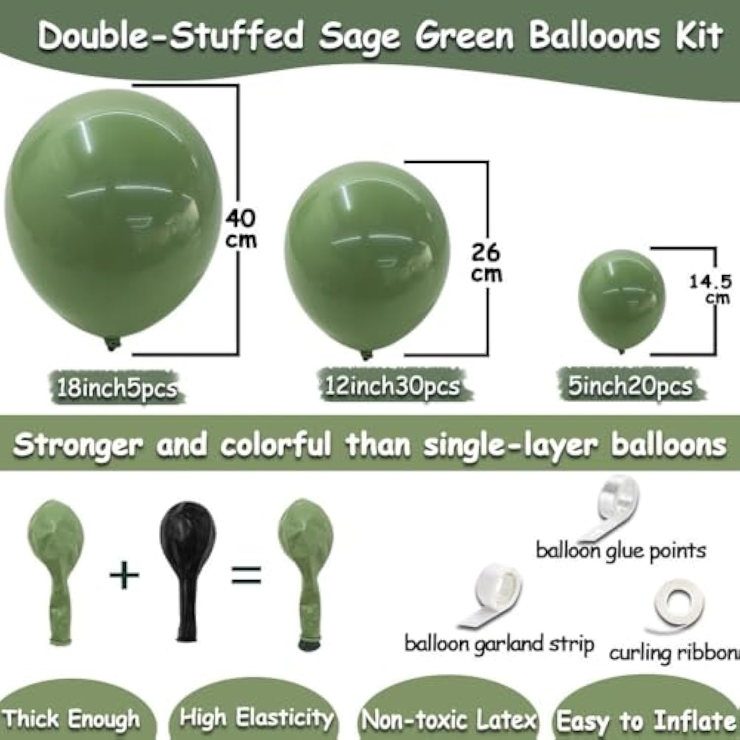 55pcs Double Stuffed Sage Green Balloon Garland Kit for Baby Shower & Parties