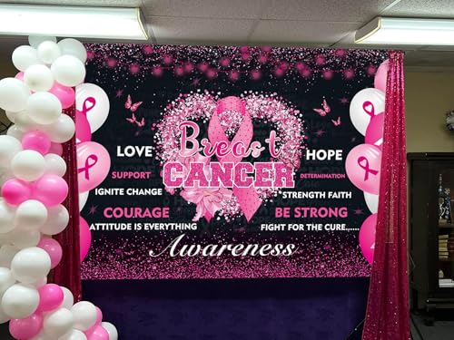 Breast Cancer Awareness Month Banner Backdrop 8x6 Pink Ribbon Awareness Love Breast Background for Women Breast Cancer Faith Hope Awareness Decorations