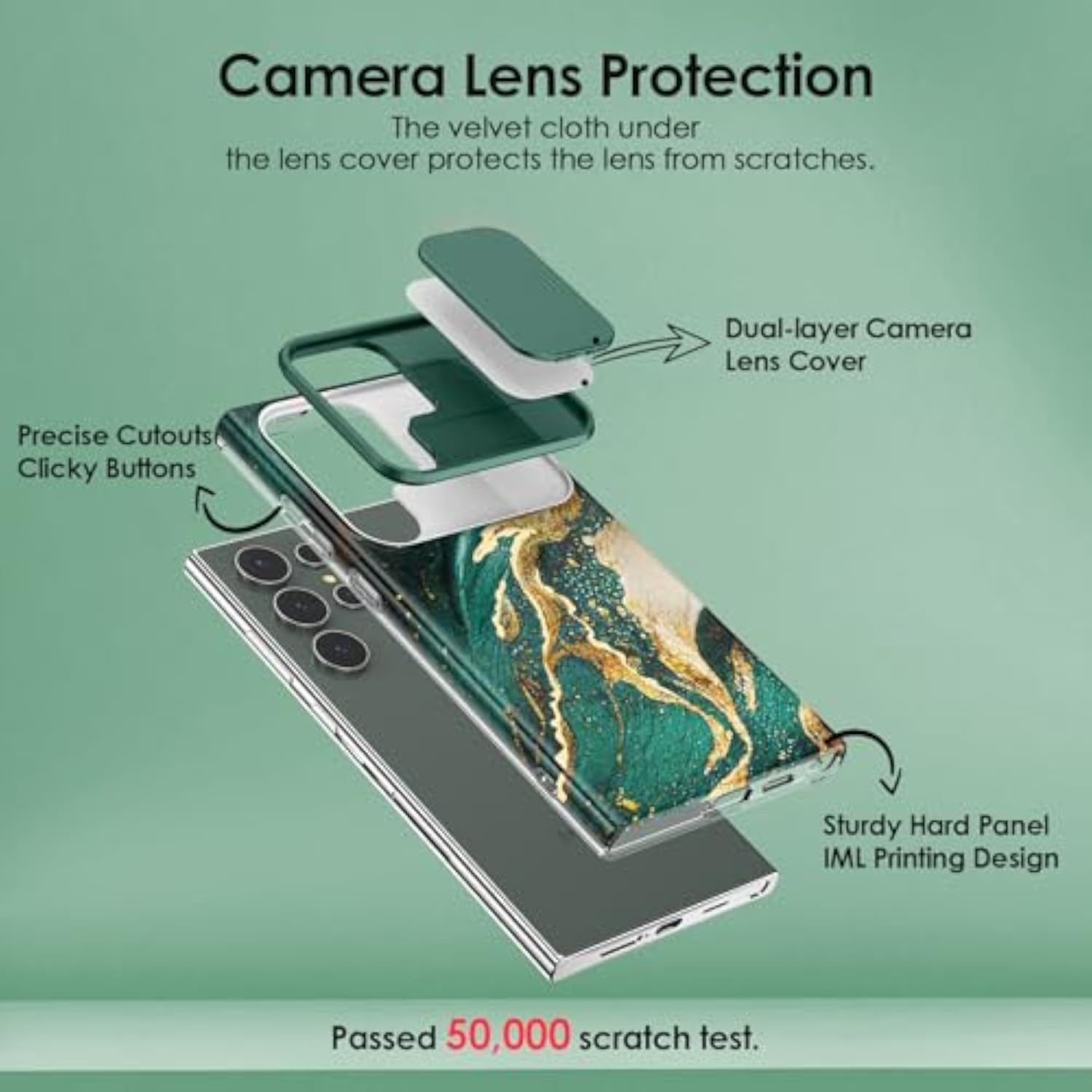 Samsung Galaxy S24 Ultra Case with Slide Camera Cover & Screen Protector, Anti-Yellowing Chic Pattern Design, Shockproof Anti-Scratch Slim Thin Phone Cover S24 Ultra 6.8'' Dream Green