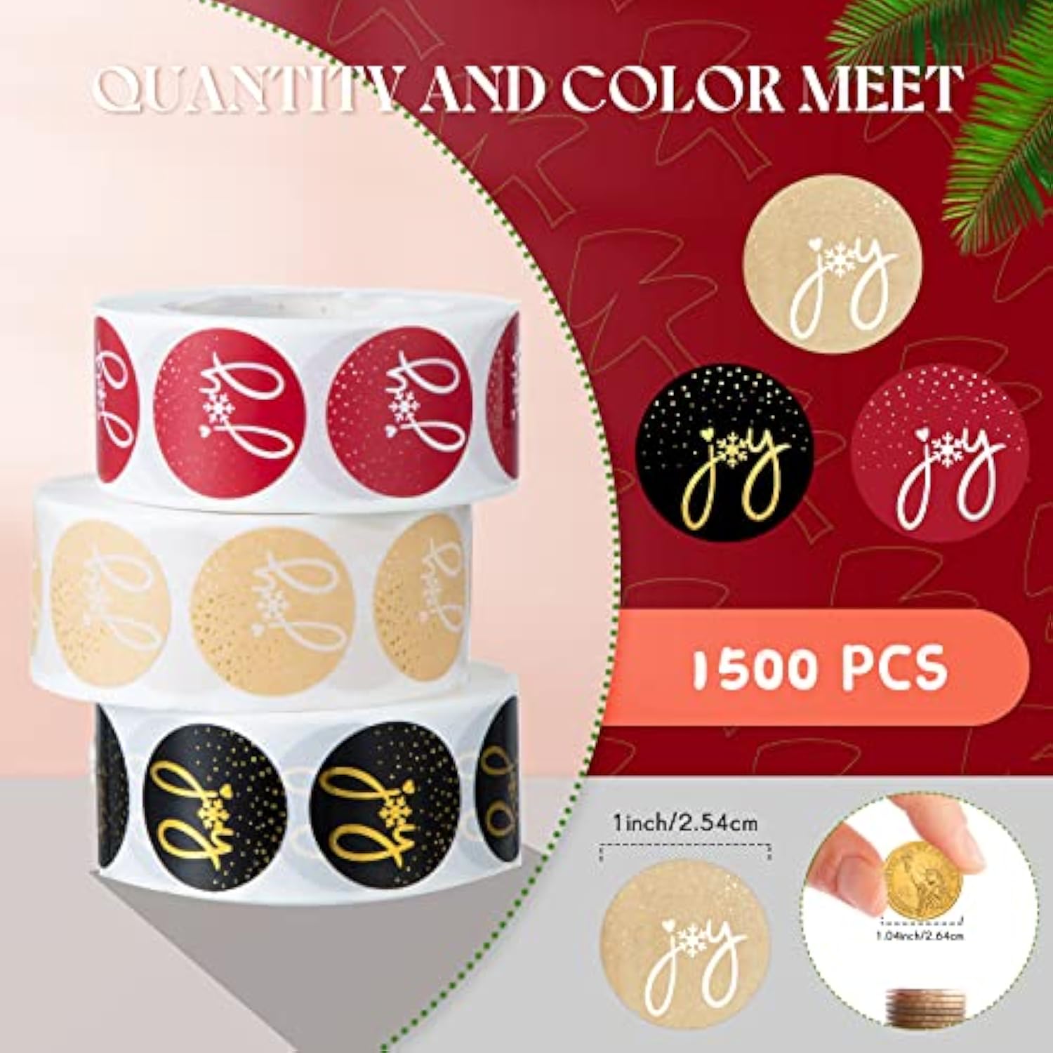 1500 Pieces Joy Christmas Stickers For Envelopes Seals Decorative Christmas Joy Card Stickers Decals Labels For Xmas Party Favors Supplies Decoration, 1 Inch