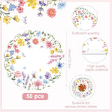 50 Pcs Spring Flowers Paper Placemats,13.4 Inch Wildflower Butterfly Disposable Scalloped Place Mats Spring Summer Round Table Mats For Birthday Wedding Banquet Bridal Shower Party Supplies