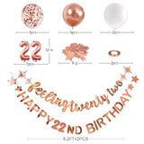 Rose Gold 22Nd Birthday Banner, Garland, Foil Balloon, Decorations, Hanging, Cheers To 22 Years Old Party Supplies Backdrop