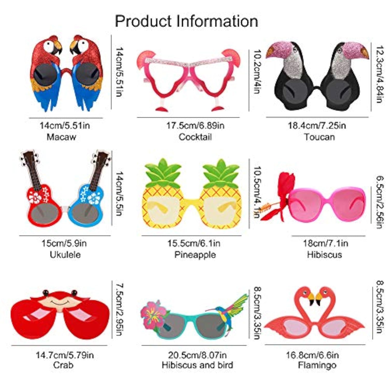 Luau Party Sunglasses - 9 Pairs Funny Hawaiian Glasses, Tropical Fancy Dress Props, Fun Summer Kids Party Favors, Beach Themed Party Supplies Decoration