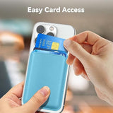 Amzone Magnetic Mag-Safe Wallet Cell Phone Card Holder For Phone Case With Mag-Safe, Stronger Magnetic Rfid Leather Phone Wallet Stick On Series Of Iphone 15/14/13/12 And Pro/Promax, Light Blue