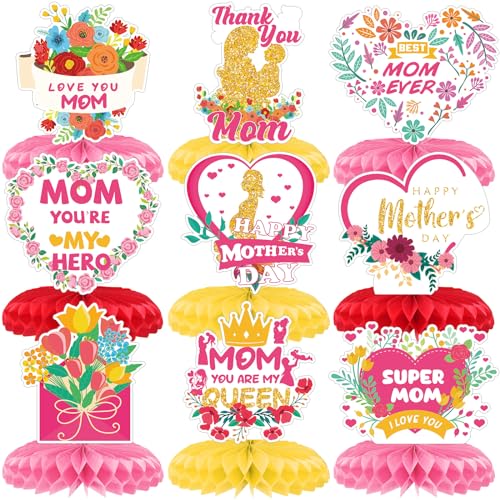 9 Pcs Red Pink Mother's Day Honeycomb Centerpieces Table Decorations
