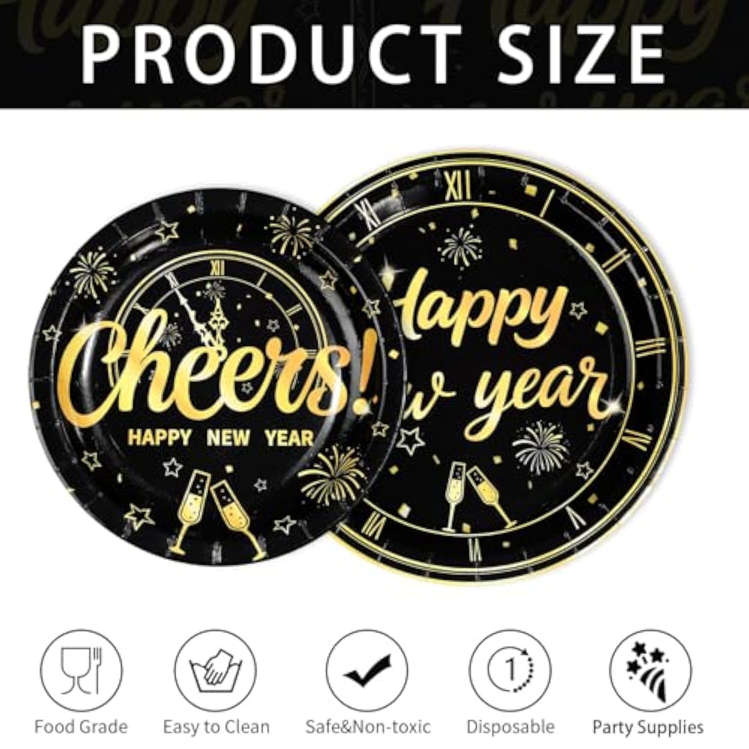 200Pcs Happy New Year 2026 Party Decorations Black Gold Firework Paper Plates And Napkins Disposable Cheers To 2026 Tableware Sets For New Year'S Eve Christmas Holiday Birthday Decorations, Serves 50