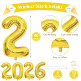 40in Gold Class of 2026 Foil Balloons for Graduation & New Year Party