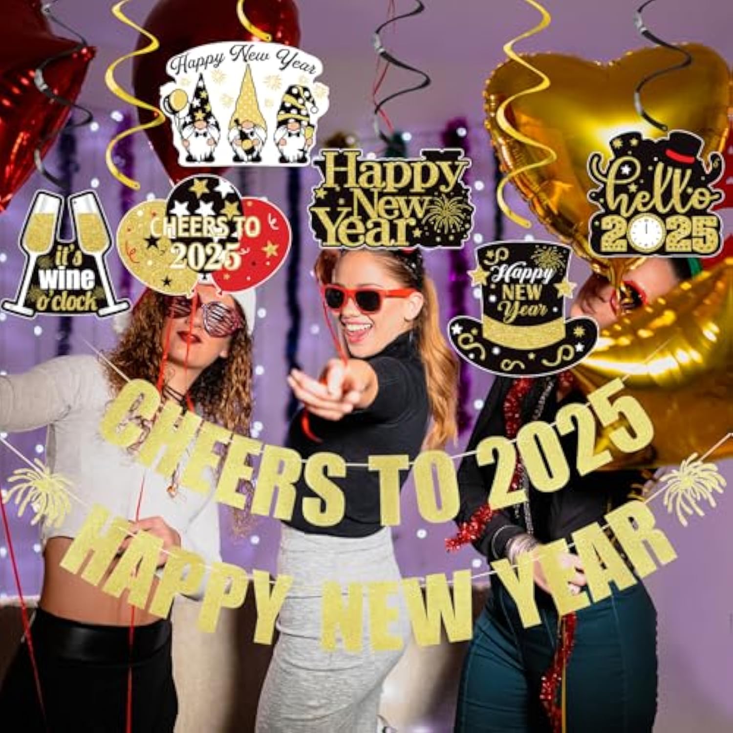 Gold Cheers to 2025 Happy New Year Banner Party Supplies