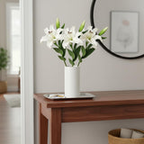 30 Inch Long Tiger Lily Artificial Flowers 3 Pack Green & White - Real Touch Faux Lilies For Floor Vase, Entryway & Living Room Statement Decor, Wedding Decoration