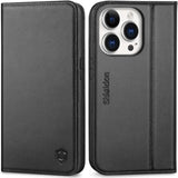 SHIELDON Wallet Case for iPhone 14 Pro 5G 2022, Genuine Leather Case with RFID Blocking Credit Card Holder Folio Magnetic Stand Shockproof Cover Compatible with iPhone 14 Pro 6.1" - Black