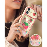 For Iphone 16 Case 6.1 Inch - Women Girls Cute Phone Cover Strawberry With Sliding Camera Cover Girly Glitter Pretty Kawaii Unique Design Flowing Liquid Quicksand Case For Iphone 16