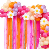 Pink Orange Groovy Balloon Arch Fringe Backdrop, Daisy Balloon Garland Arch Kit, Groovy Streamers For Flower Groovy Birthday Baby Shower Wedding Bachelorette Groovy Party Decorations