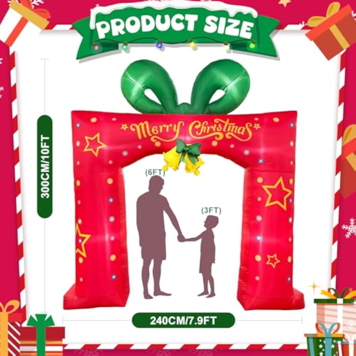 10 Ft Christmas Inflatable Outdoor Decoration, Giant Red Present Box Christmas Archway Inflatable, Christmas Blow Ups Bu