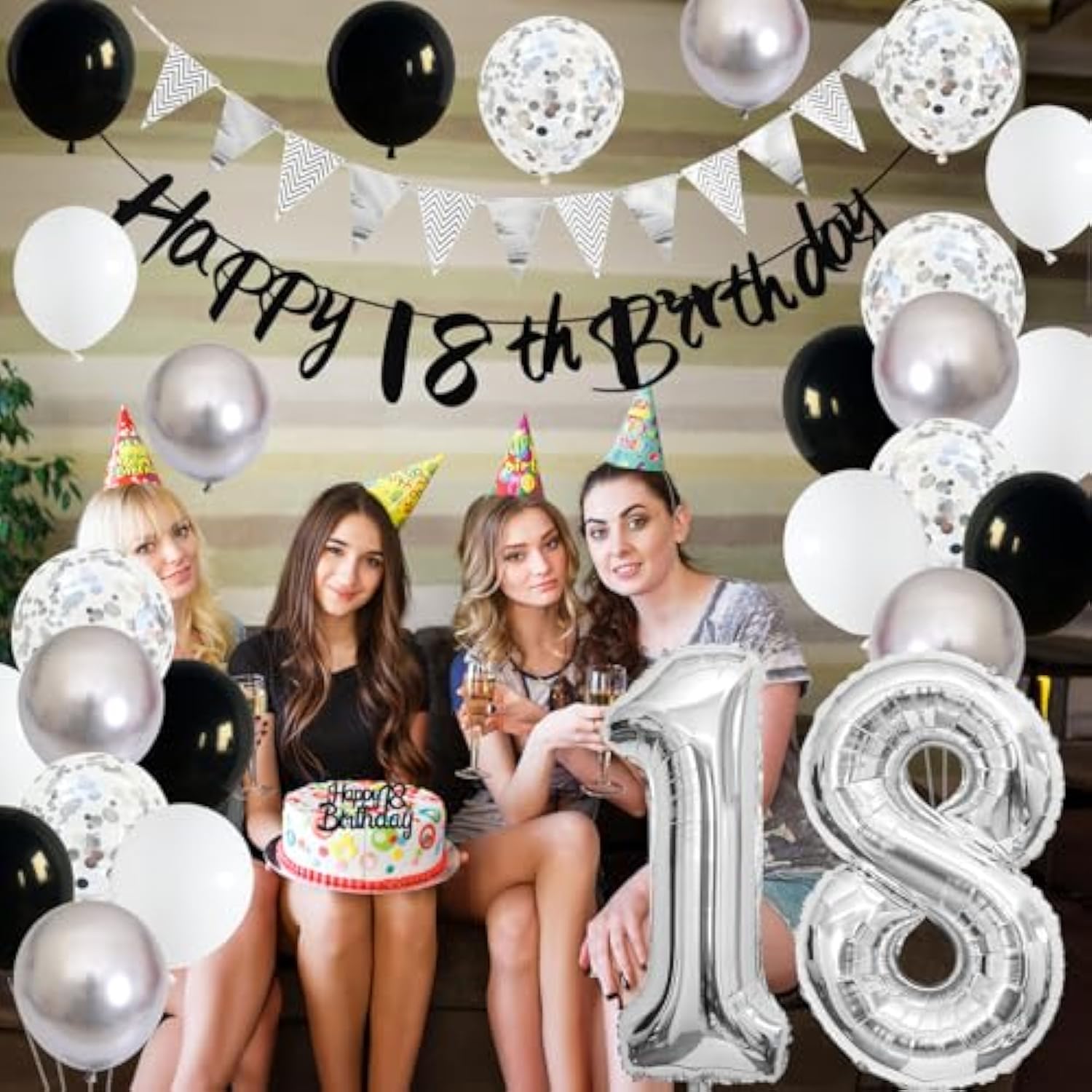 18Th Birthday Decorations For Boys, Blue Happy 18Th Birthday Banner With Navy Blue Silver 18Th Balloons 18 Cake Topper Decor Number 18 Balloon For Girls 18 Year Old Party Decoration