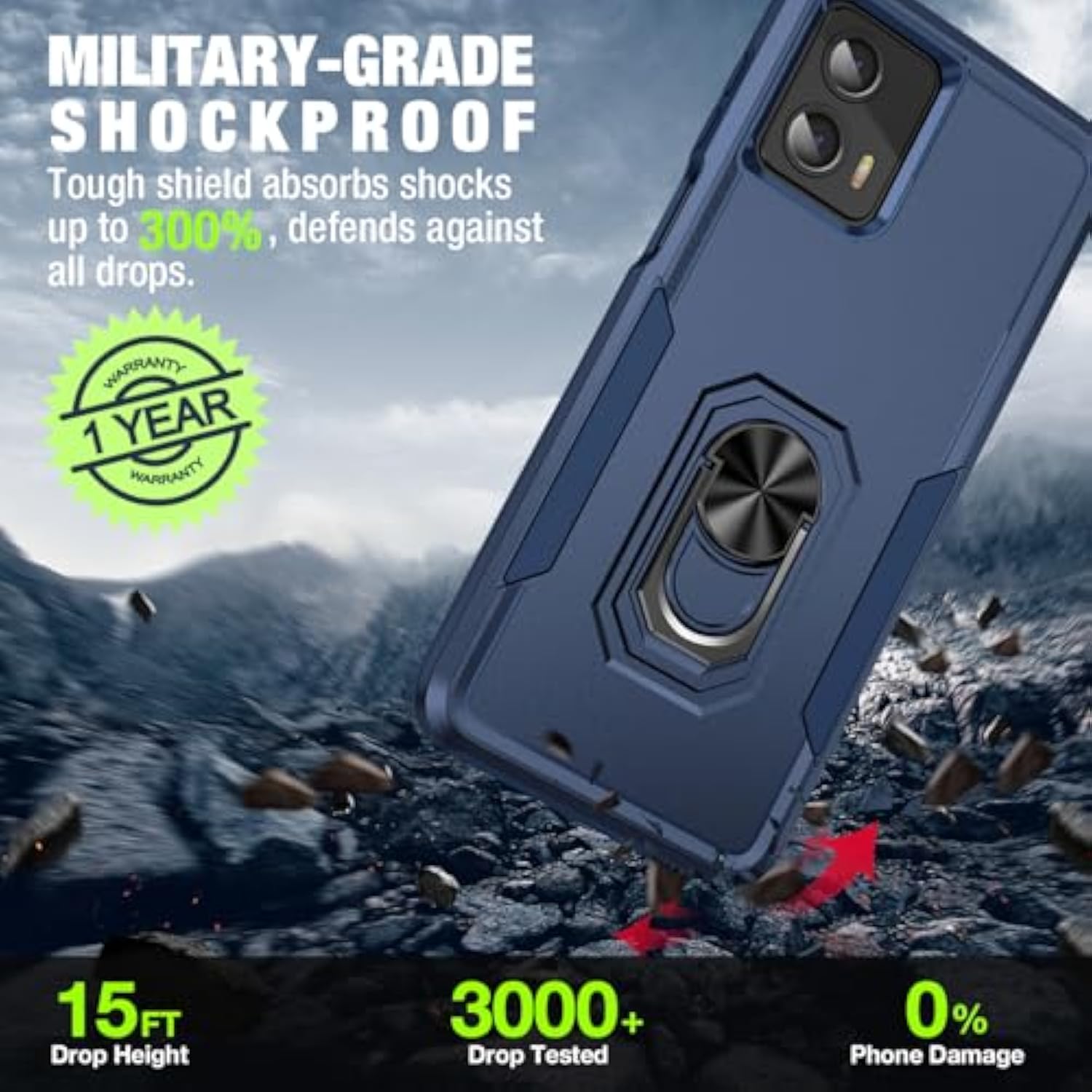 For Moto G 5G 2023 Case (Xt 2313) [Not Fit Power/Stylus] [15 Ft -Grade Drop Protection], Motorola G 5G 2023 Case With 2X Tempered Glass Screen Protector, Case For Moto G 5G 2023 (Dark Blue)
