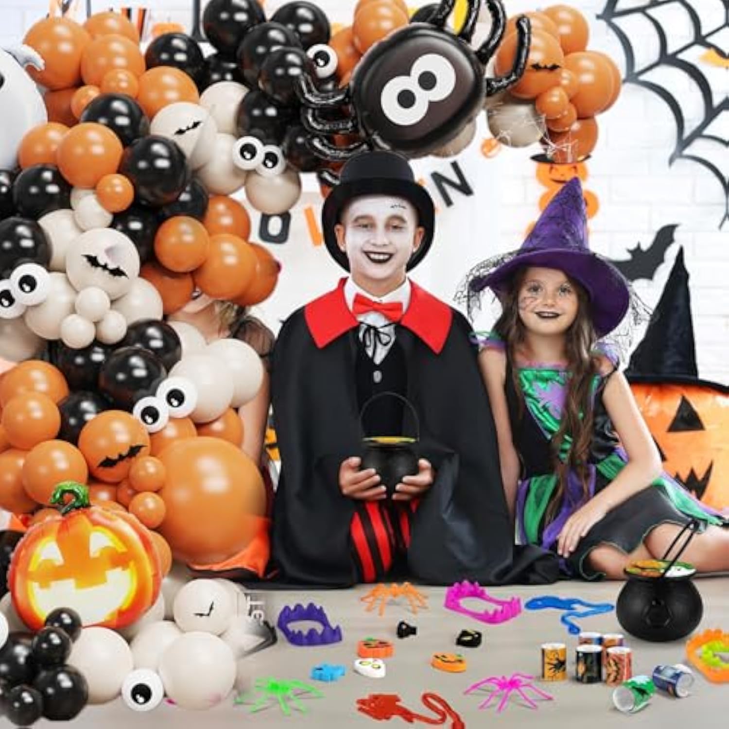 Halloween Balloon Arch Kit – Black Orange White with Spider, Pumpkin & Ghost