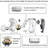 KZ ZAS in Ear Monitor Headphones 16 Units 7BA 1DD Hybrid Drivers HiFi IEM Earphones High Clarity Wired Earbuds for Musicians Singers Audiophile Dj