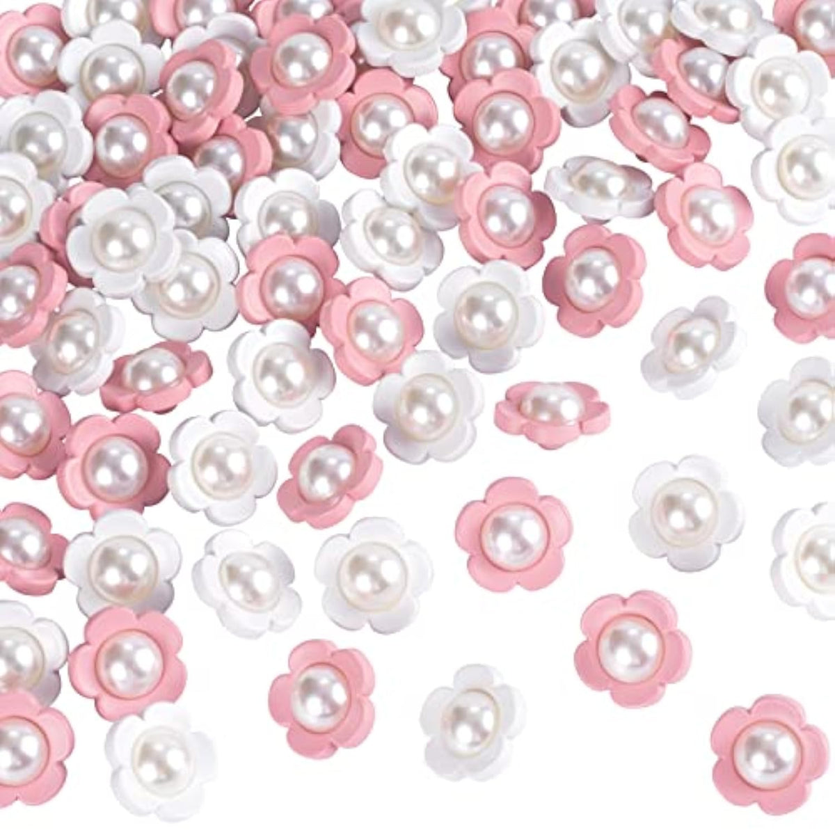 50Pcs Cute Flower Shank Pearl Sewing Buttons 18Mm(Pink,White)