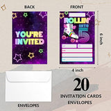 Roller Skating 5Th Birthday Fill-In Invitations Cards With Envelopes (20 Count)?Retro Neon Roller Skating Birthday Party Supplies Decorations, Birthday Invites For Boys/Girls - A68