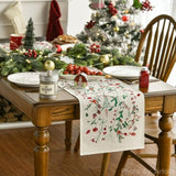 Floral Leaves Christmas Table Runner, Wild Flowers And Grasses Winter Kitchen Dining Table Decoration For Home Party Decor 13X72 Inch