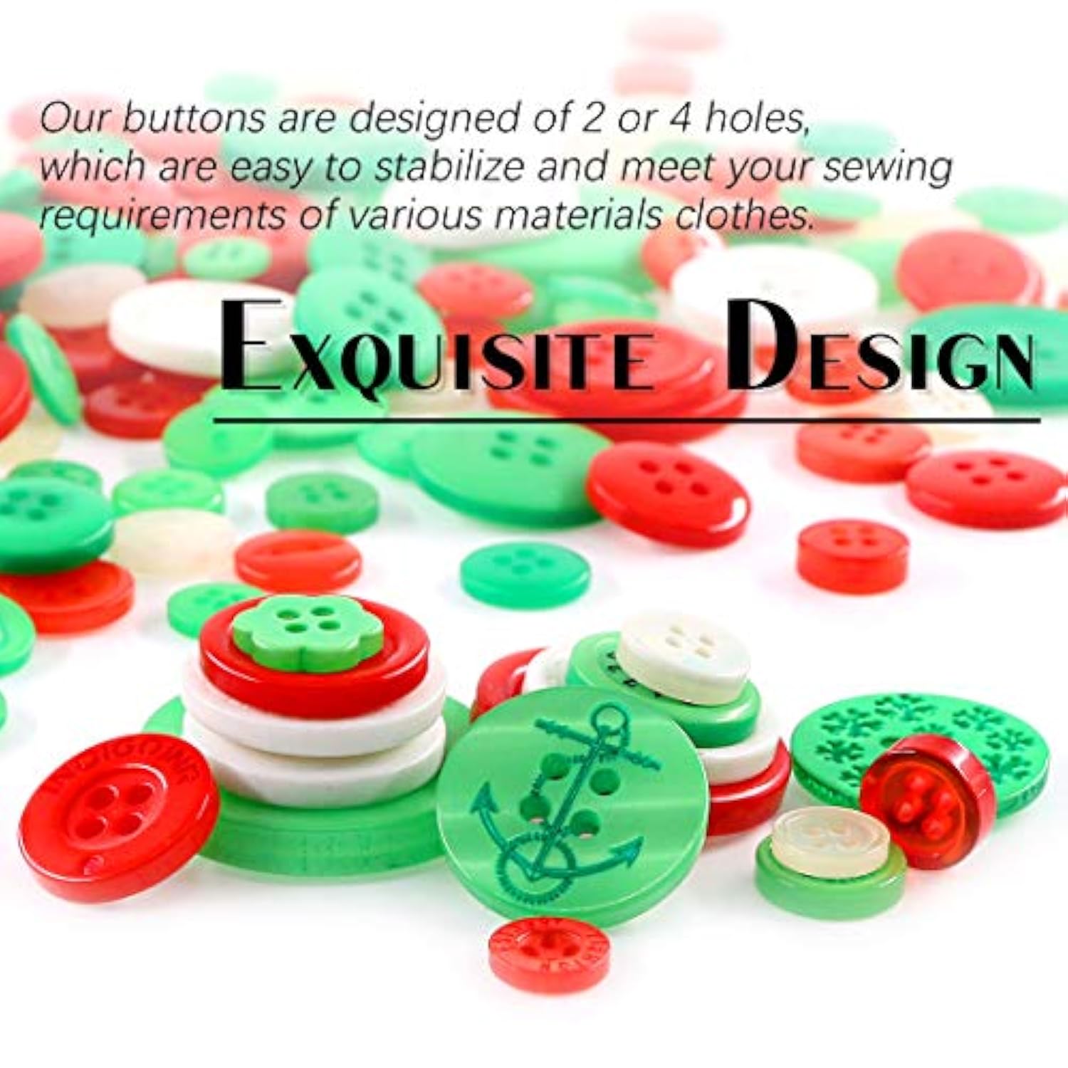 1000-Pieces Christmas Buttons 2 Holes And 4 Holes White Round Craft Re
