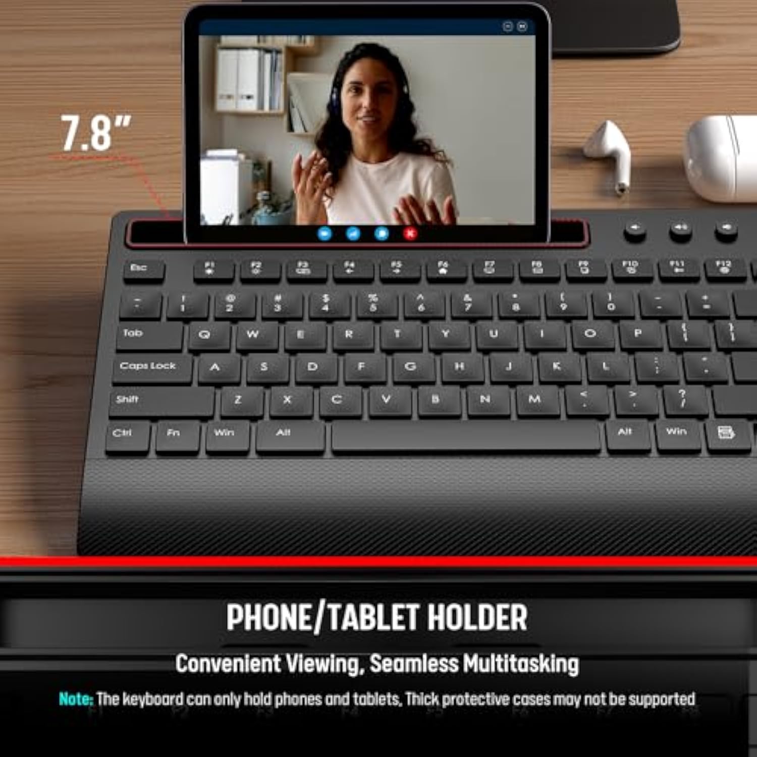 Wireless Keyboard And Mouse Combo - Full-Size Quiet Keyboard With Palm Rest, Phone Holder, Multimedia Keys, Power Switch, Compatible With Windows, Chrome Os, Pc, Laptop (Batteries Included)