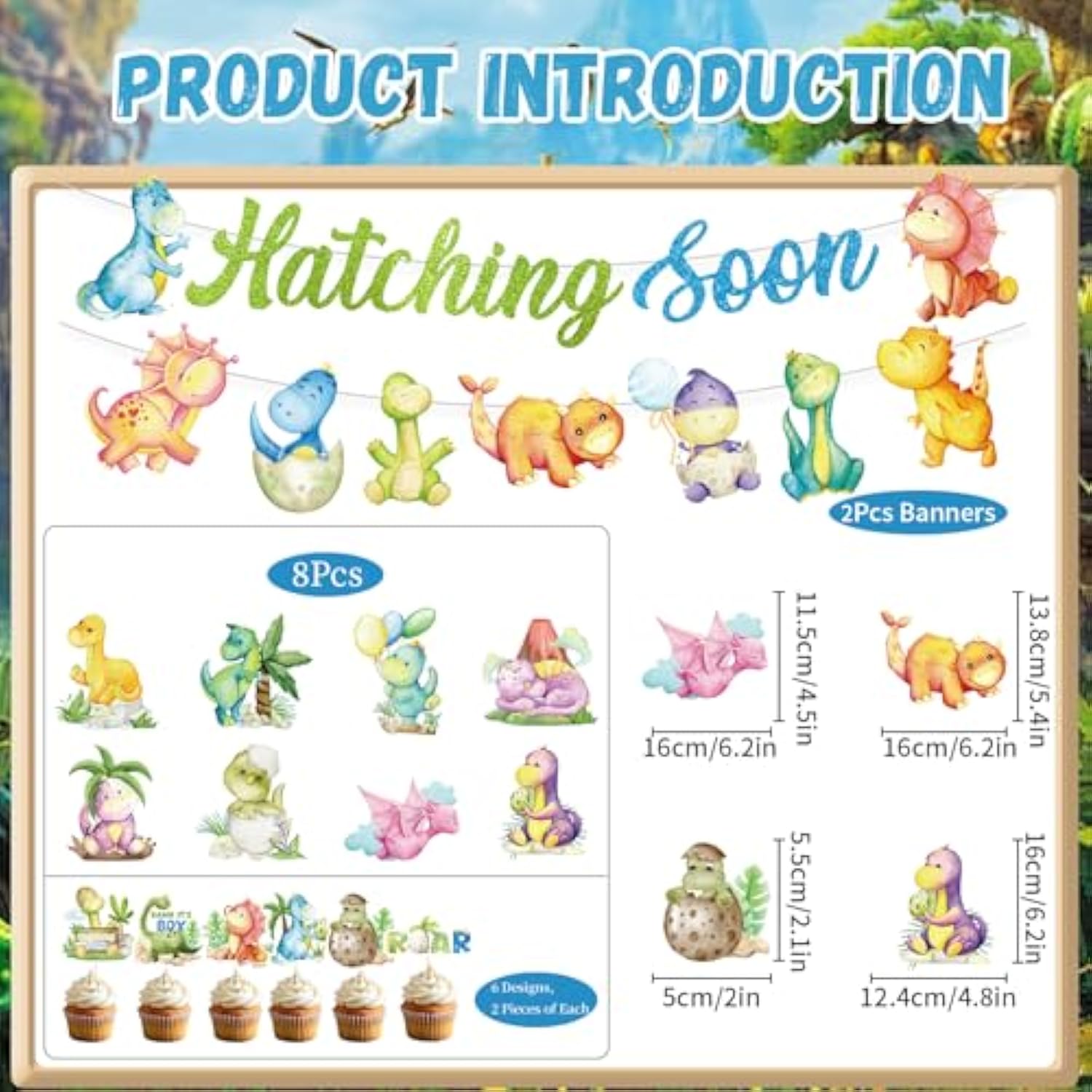 Dinosaur Baby Shower Decorations - 22Pcs Hatching Soon Baby Shower Decorations Hatching Soon Banners Hanging Swirls Cupcake Toppers Dino Themed Gender Reveal Supplies Dinosaur Party Decor