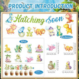 Dinosaur Baby Shower Decorations - 22Pcs Hatching Soon Baby Shower Decorations Hatching Soon Banners Hanging Swirls Cupcake Toppers Dino Themed Gender Reveal Supplies Dinosaur Party Decor