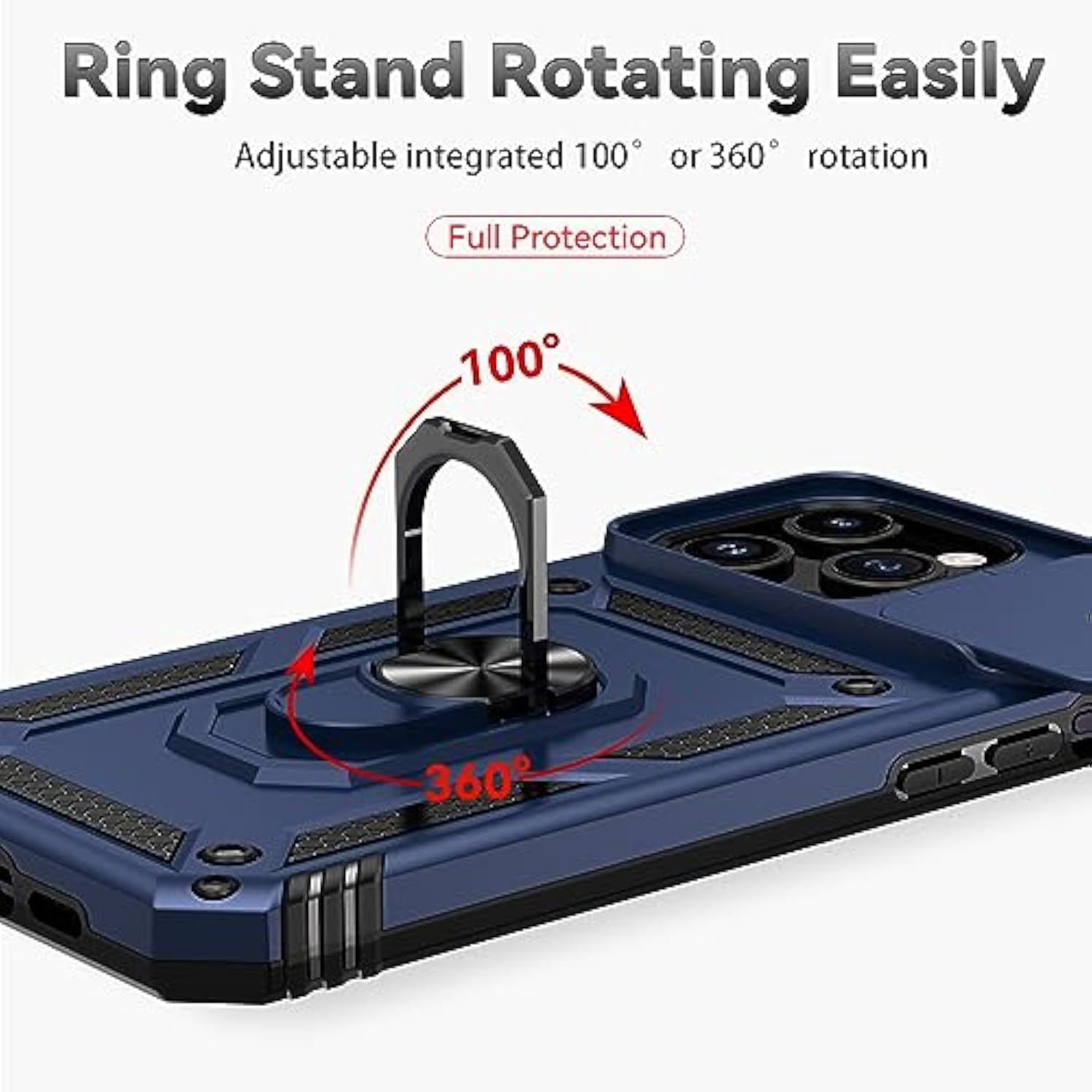 Compatible With Iphone 15 Pro Case With Hd Screen Protector & Slide Camera Cover & Rotated Ring Kickstand, [Military-Grade] Phone Case For Iphone 15 Pro,Blue