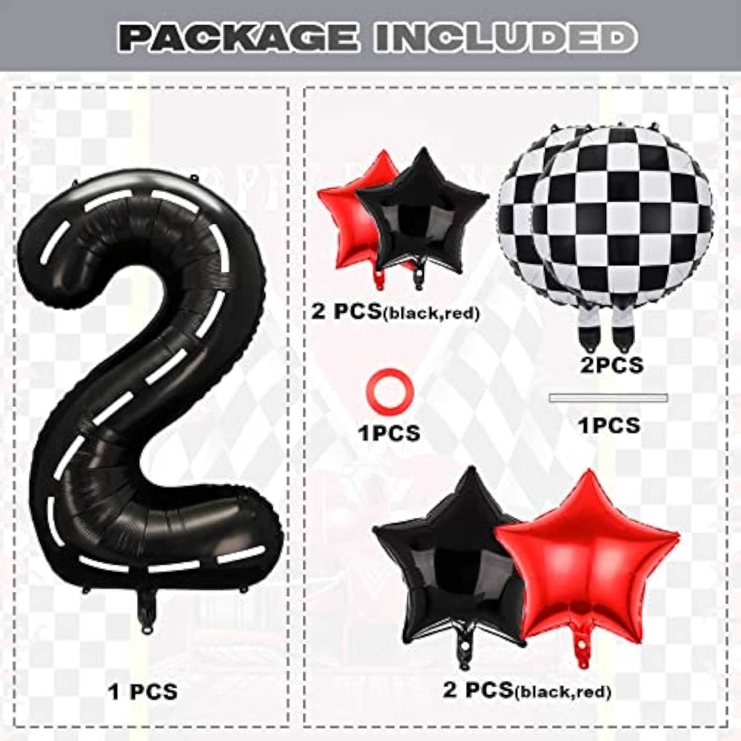 18pcs Race Car 2nd Birthday Balloons, "Two Fast" Banner & Racetrack Number 2