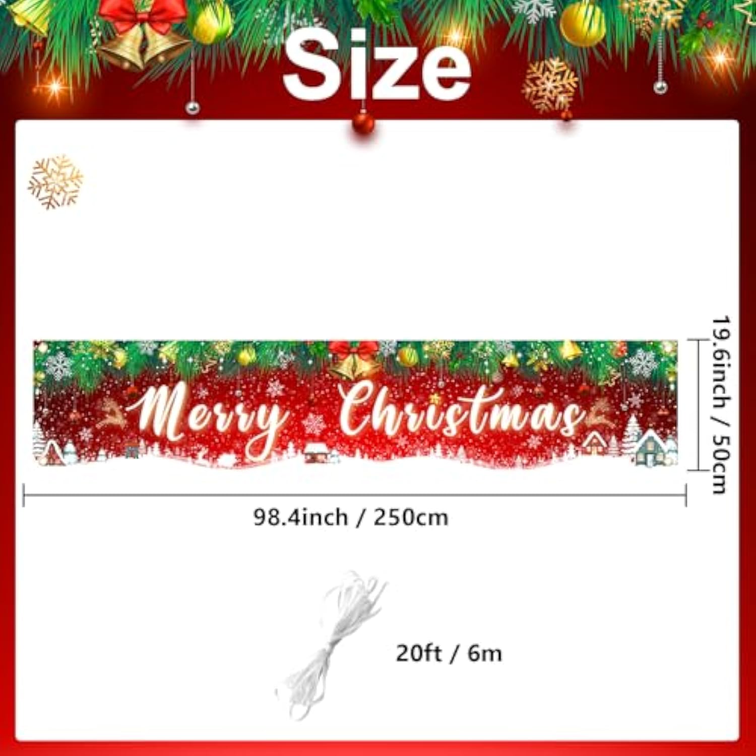 Large Merry Christmas Yard Banner Green Red Backdrop For Christmas Decorations Outdoor Red Holiday Party Supplies Home Decor For Yard,Garden,Porch,Lawn 98.4 X 19.6 Inch