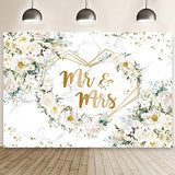 7x5ft White Floral Mr and Mrs Floral Bridal Shower Backdrop