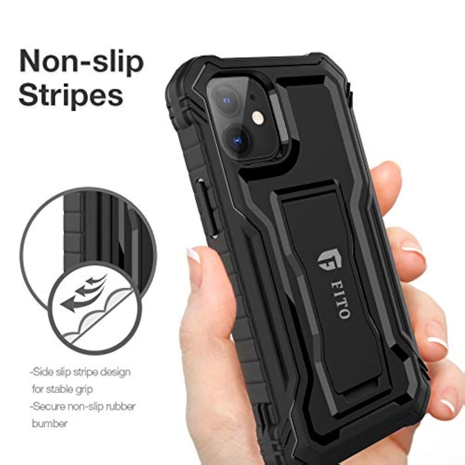 For Iphone 12 Mini Case Built-In Screen Protector, Dual Layer Shockproof Heavy Duty Case With Kickstand Compatible With Iphone 12 Mini 5.4 Inch Phone (Black)