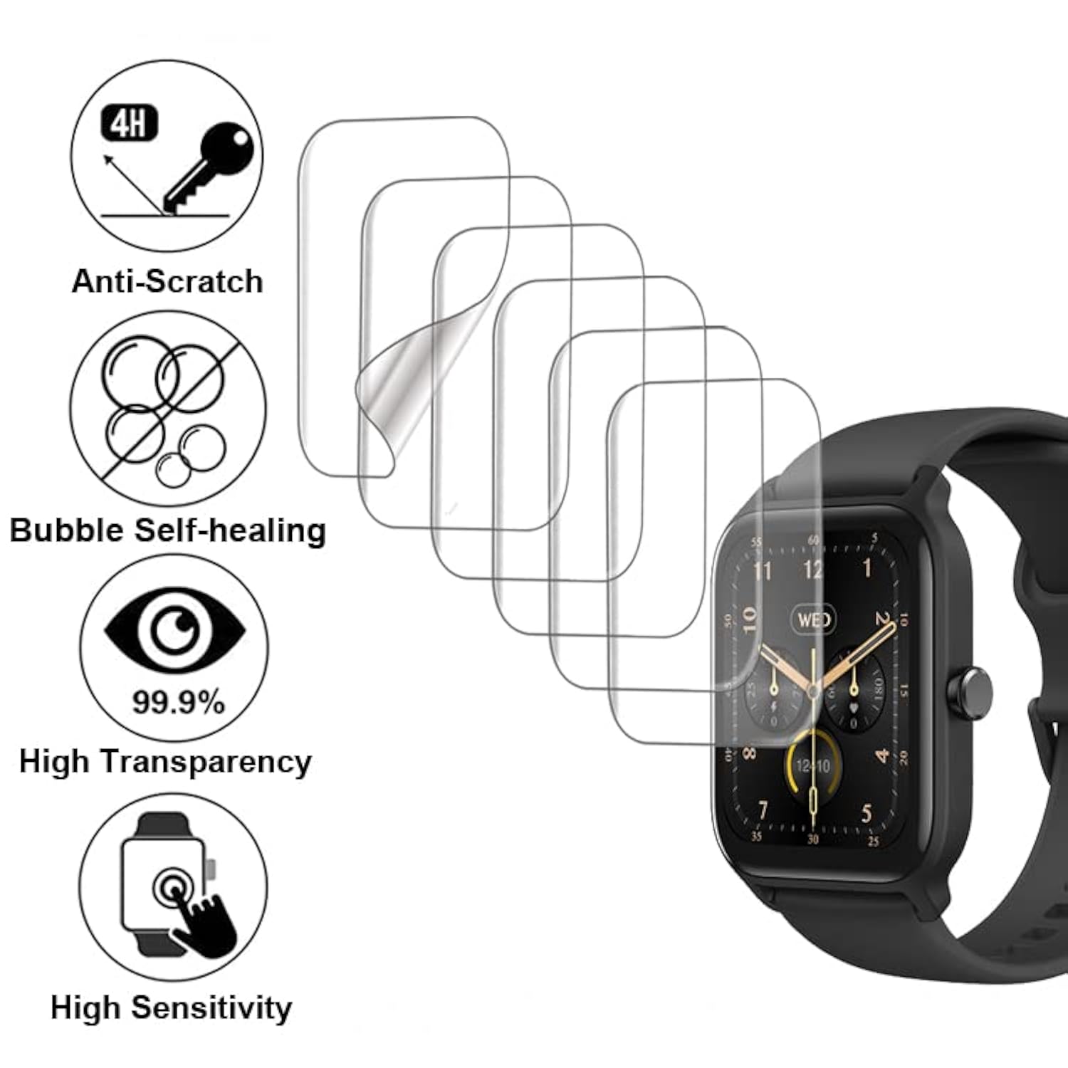 6-Pack Screen Protector For 1.8” Idw19 Idw13 Idw15, Compatible With Idw13 Of Woneligo Faweio Vrpefit Amzhero Toobur Konitee & For Idw19 Of 1.8” Milouz Aeac Kalinco "Veryfit" Smart Watch, Soft Tpu