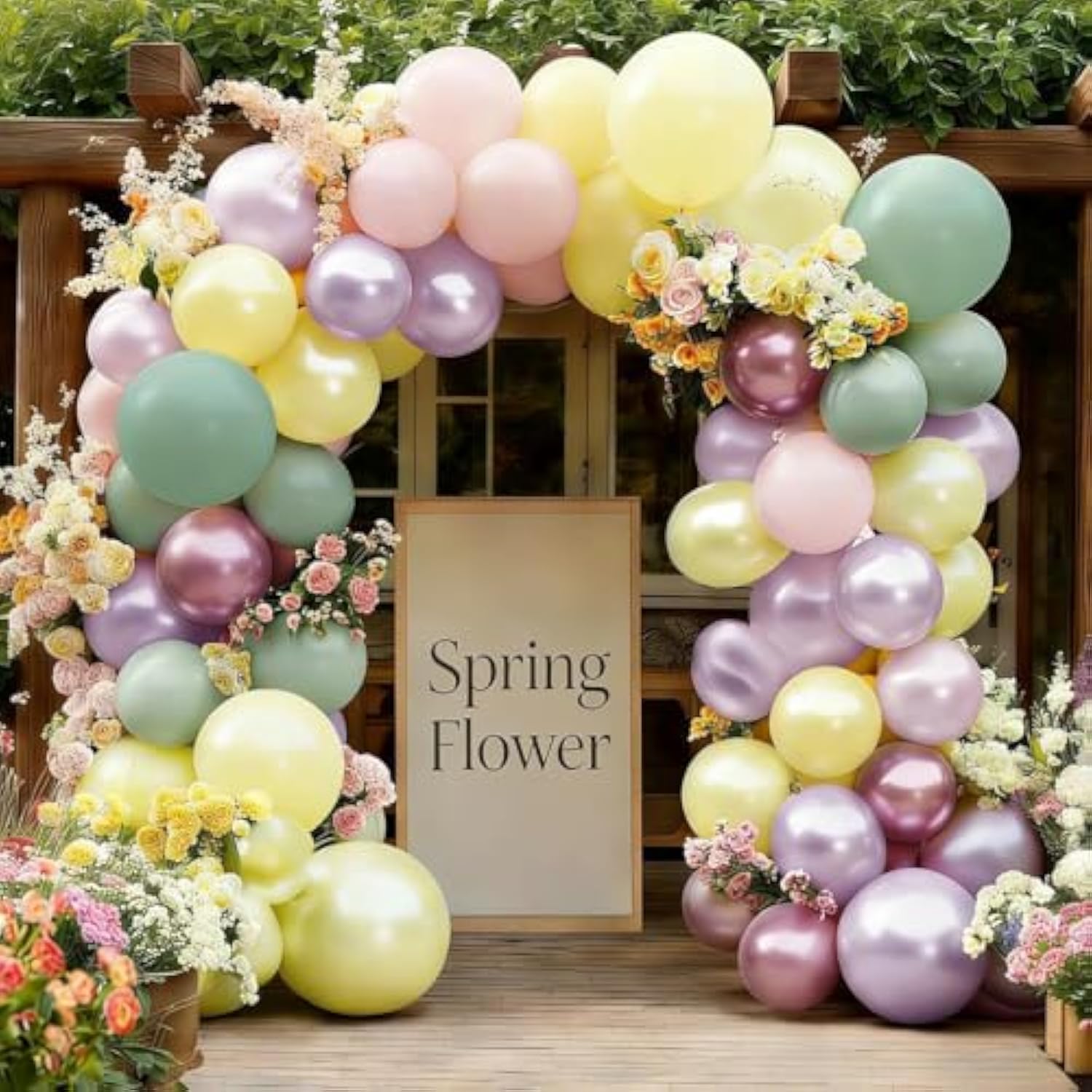 Green Pink Balloon Arch Kit Double Stuffed Light Pastel Purple Yellow Pearl Balloon Garland For Spring Flower Birthday Baby Bloom Fairy Party Decorations