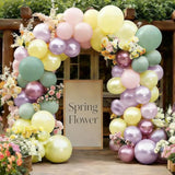Green Pink Balloon Arch Kit Double Stuffed Light Pastel Purple Yellow Pearl Balloon Garland For Spring Flower Birthday Baby Bloom Fairy Party Decorations