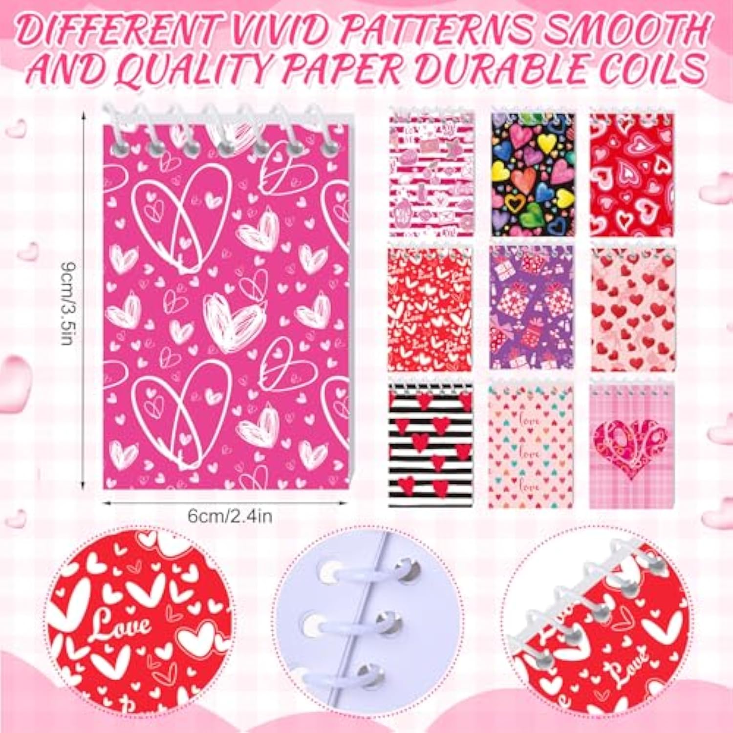 50 Pcs Valentine'S Day Stationery Set 20 Mini Heart Valentine Notepads Notebooks 30 Valentines Ballpoint Pens For School Classroom Gift Exchange Goodie Bag Stuffers Galentines Party Favors