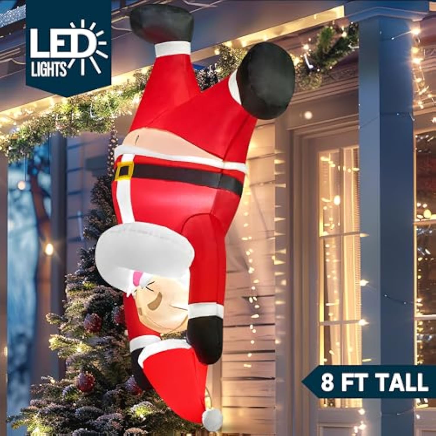 6 Ft Tall Hanging Christmas Santa Inflatables Decoration, Christmas Inflatable Santa Hanging Upside Down, Blow Up Yard D