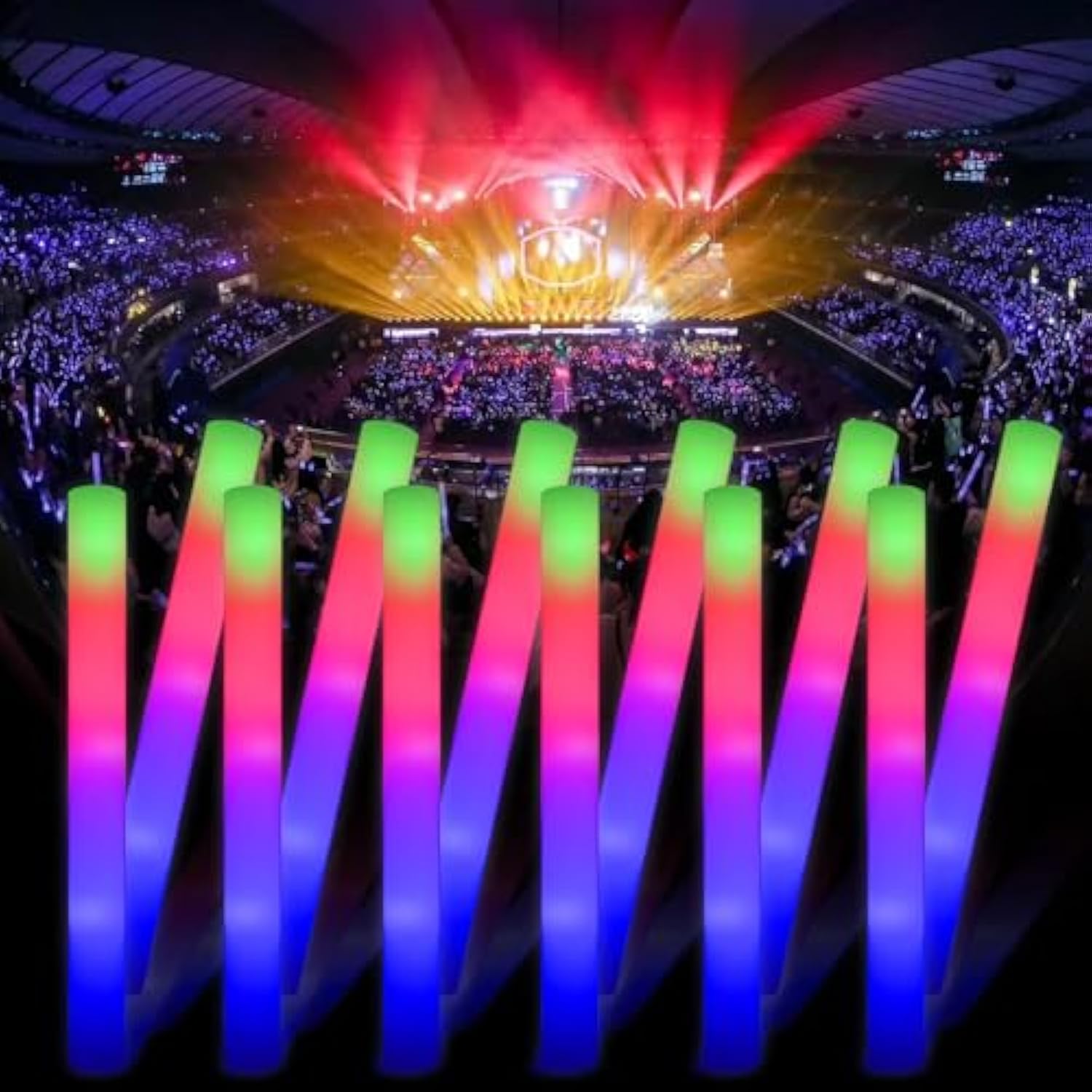 100 + 11 Pack Foam Glow Sticks Bulk Party Pack,Party Favors Supplies,3 Flashing Modes Glow In The Dark Party Supplies,Light Up Foam Sticks For Wendding Raves Camping Outdoor