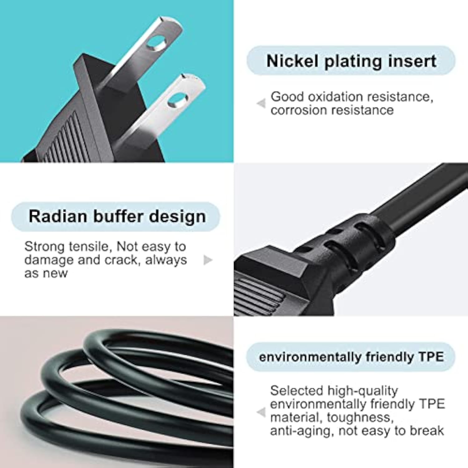 2 Prong Tv Power Cord Cable Fit For Hisense U6 U7 U8 43A6H 43A65H 50H8C 50H6C 50H5C 50K23Dg 55H5C, Ps4 Ps5 Samsung, Lg, Vizio Hisense Tcl Roku Tv And More Model Universal Replacement Ac Power Cord