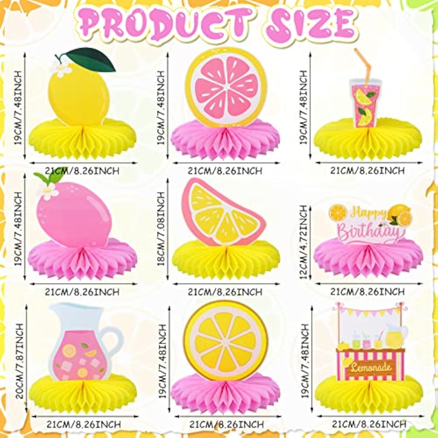 9 Pcs Pink Lemonade Party Honeycomb Centerpieces Lemon Honeycomb Cente