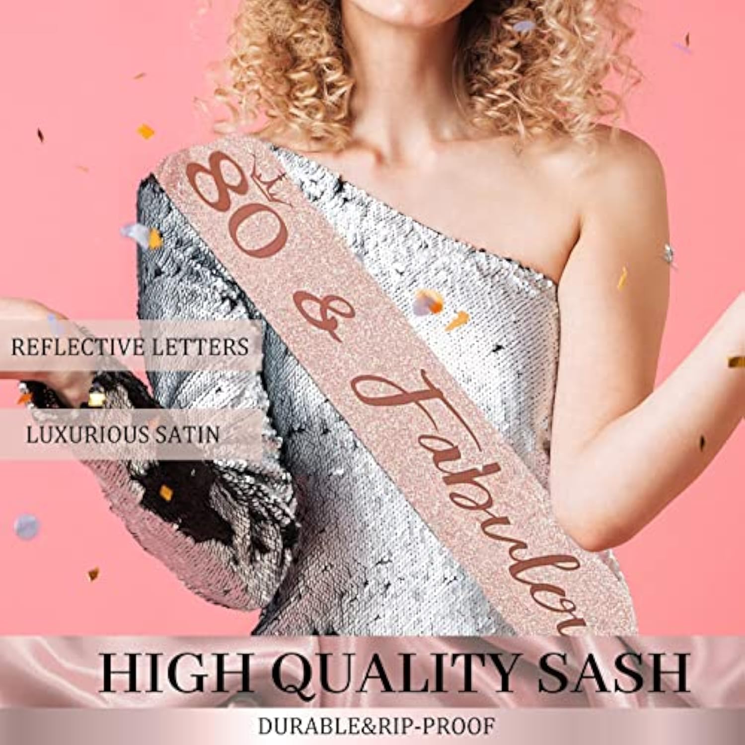 80th Birthday Rose Gold Set: Banner, Tiara, Sash & Party Decor